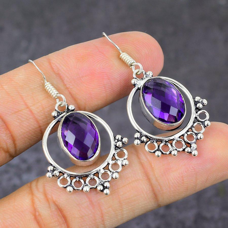 Розовый Аметист Драгоценный Камень 925 Стерлинговое Серебро Подарок Ювелирное Изделие Серьга 1.77"