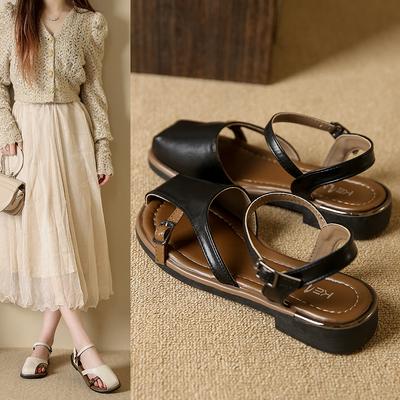 Сандалии в стиле феи с пряжкой в стиле ретро, женские, лето 2025, новая корейская версия, на плоской подошве, с мягкой подошвой, удобные римские туфли