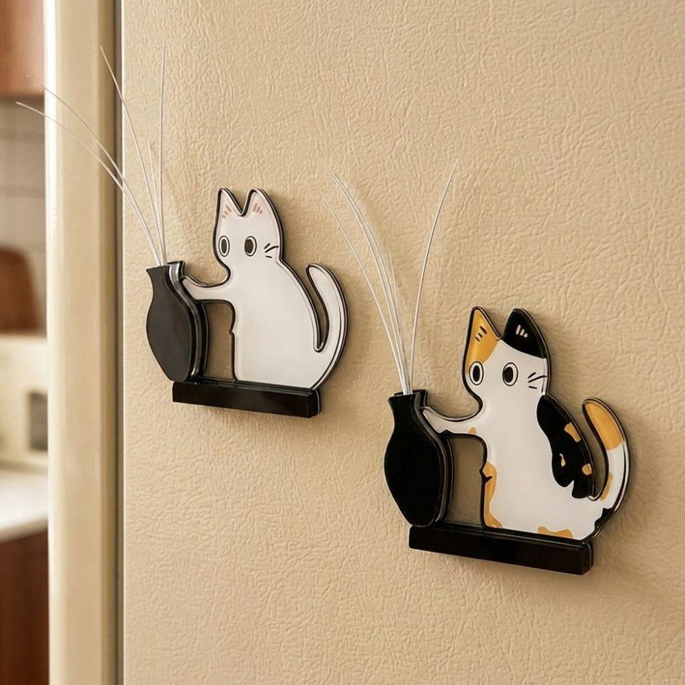 Cartoon Cat Hair Storage Box Moisture Proof Kitten Pushing Vase Magnetic Pet Lovers