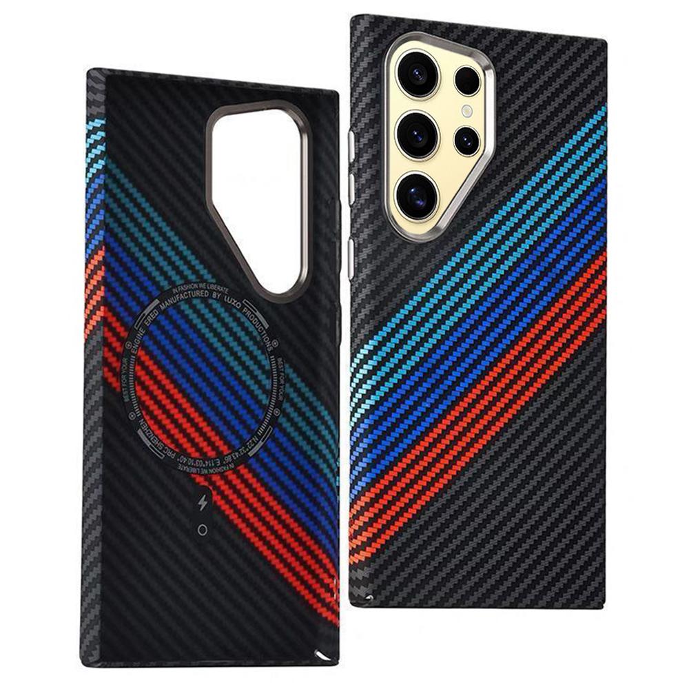 For Samsung Galaxy S24 Ultra Case Compatible with MagSafe Carbon Fiber Texture Water-Transfer PC Phone Cover