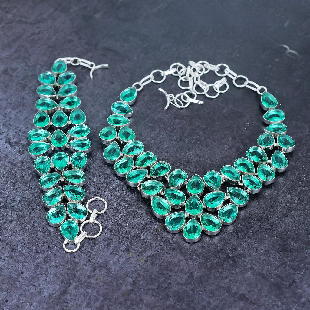 Natural Indicolite Tourmaline Gemstone 925 Sterling Silver Jewelry Set L4h80