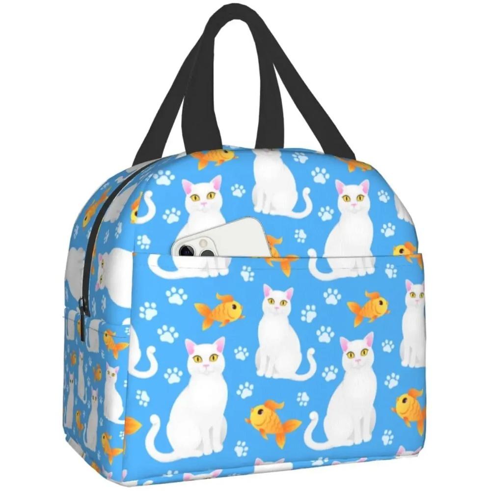 Cat Insulated Lunch Bag Reusable Cooler Thermal Tote Bag with Front Pocket for Women Men Travel Work Hiking Picnic Lunch Box