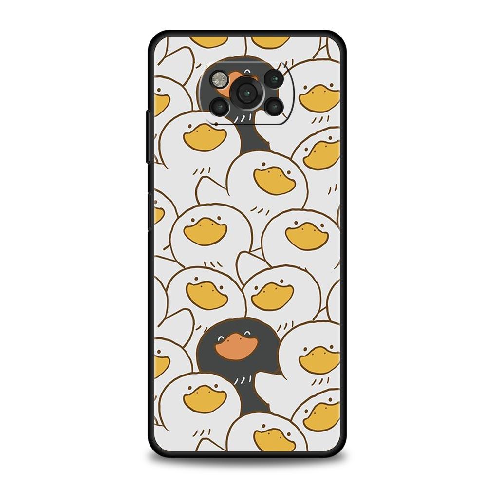 Чехол для телефона для Xiaomi Poco X6 X5 X4 Pro 5G X3 NFC F5 F4 M5 M4 M3 F3 GT C51 C50 C55 Силиконовый Черный Чехол Мультяшная Утка Гусь Игра