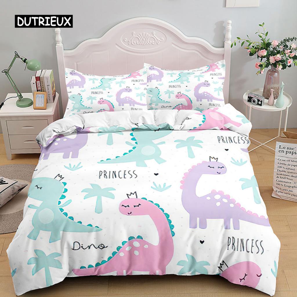 Пододеяльник с изображением динозавра из мультфильма, комплект постельного белья для мальчиков и девочек с изображением животных 3D Kawaii, мягкий пододеяльник из микрофибры с застежкой-молнией