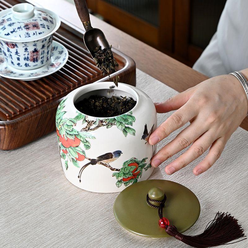 Chinese ceramic tea cans, empty cans, moisture-proof sealed cans, household green tea large-capacity storage tea cans, storage cans, retro style
