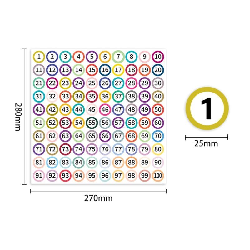 10 Sheets Colorful Consecutive Number Sticker 1-100 Waterproof Adhesive Small Round Labels for Indoor and Outdoor Use