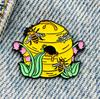 New Enamel Pin Bee Bee Nest Flowers Metal Pin Gift Birthday 1 Piece