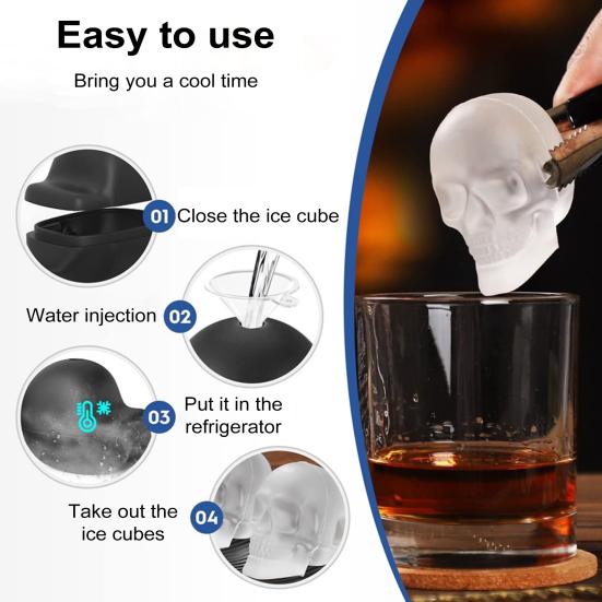 Форма для льда в виде скелета, большой силиконовый поддон для льда для виски, коктейлей, соков, льдогенератор в форме черепа без бисфенола А, принадлежности для вечеринки на Хэллоуин