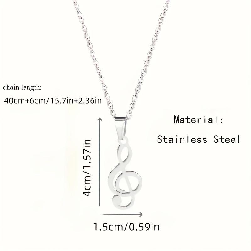 1pc Stainless Steel Cool Punk Hip Hop Necklace Hollow Note Pendant Necklace for Women and Men Party Jewelry Gift with 15.75inch + 2.36inch Stainless S