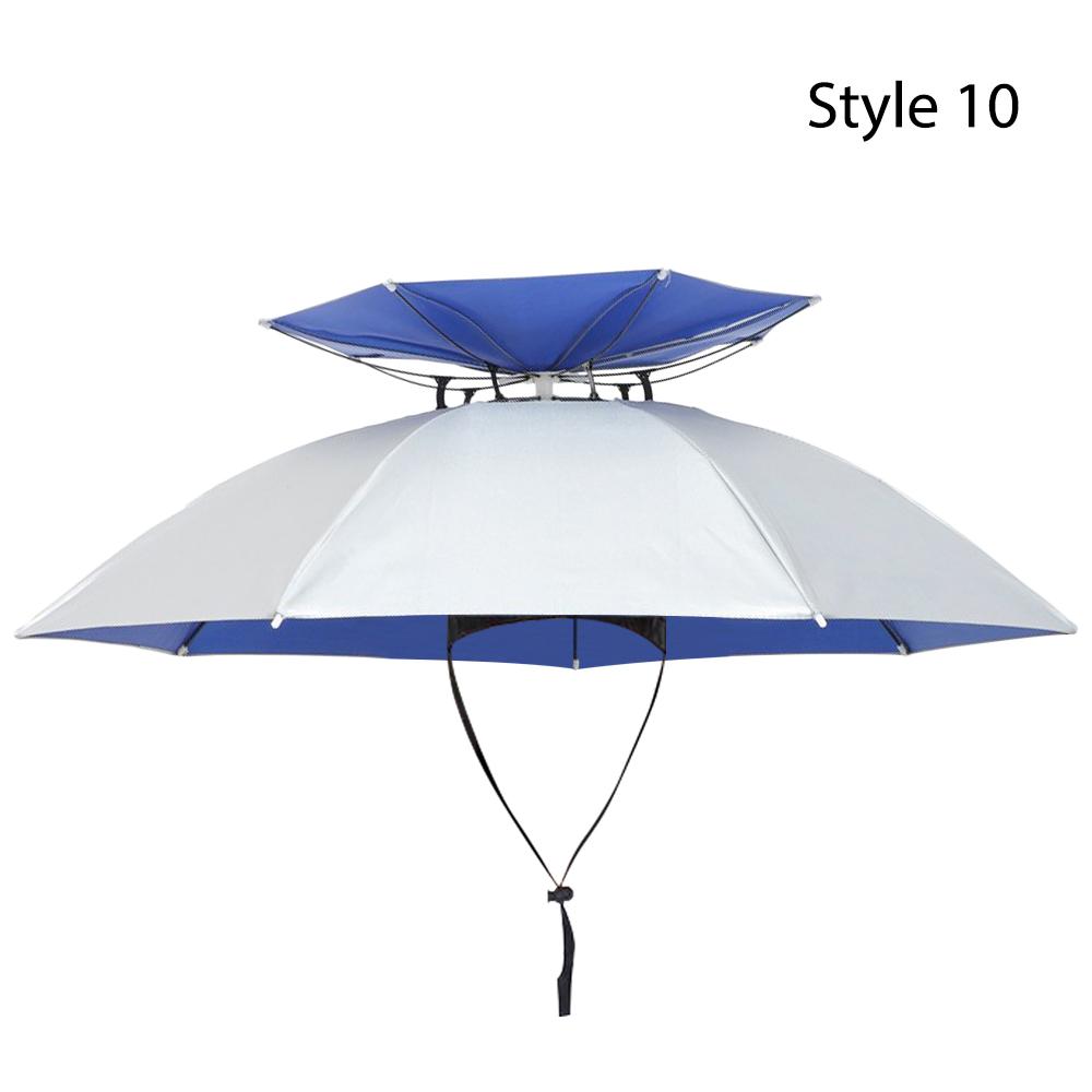 Double-layer Windproof Umbrella Cap Waterproof Head Umbrella Hat Outdoor Rain Gear Hiking