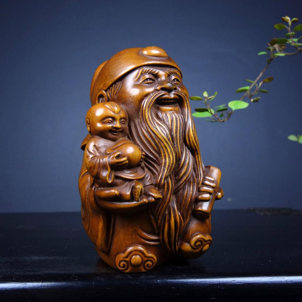 Chinese Antique Boxwood Carved Figure Statue Exquisite Figurines Home Decor Art