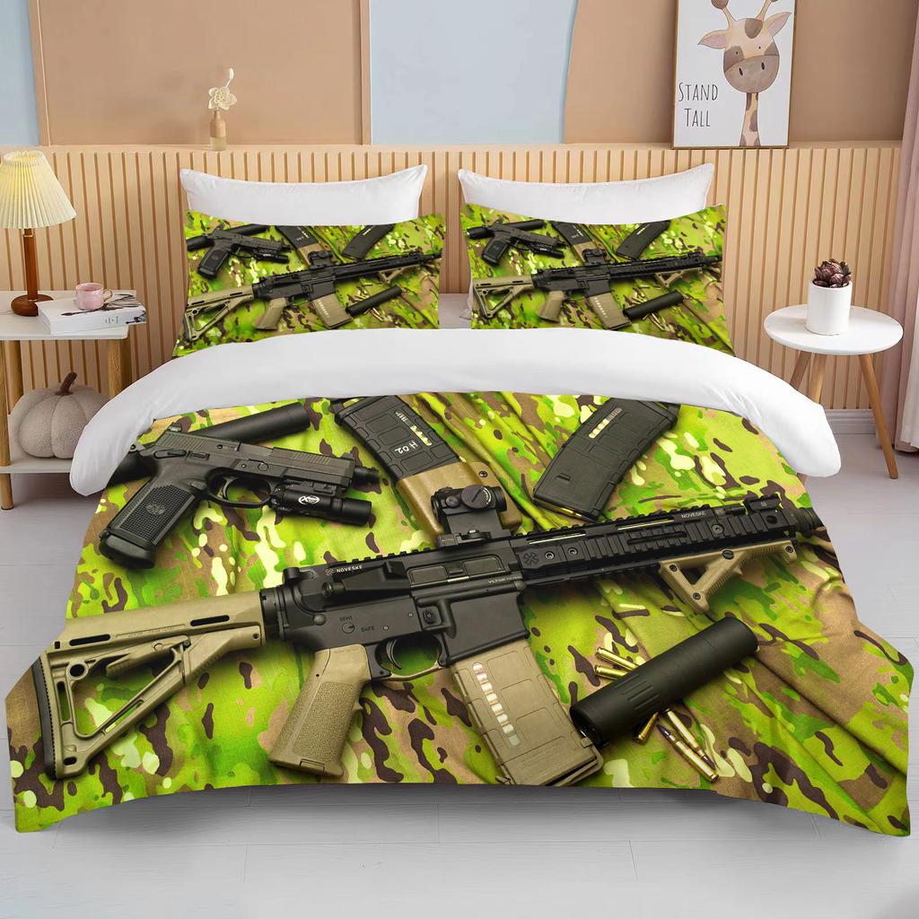 Комплект постельного белья с 3D винтовкой, револьвером, патроном, пистолетом, пододеяльником, пододеяльником, наволочкой, комплект постельного белья размера «king-size»