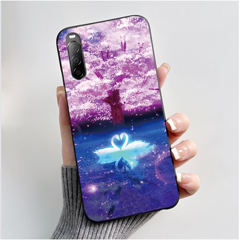 Чехол для телефона Sony Xperia 10 II / 10 III Эстетичный Модный Милый Кот Астронавт Черный Силиконовый Мягкий Ударопрочный Задний Чехол