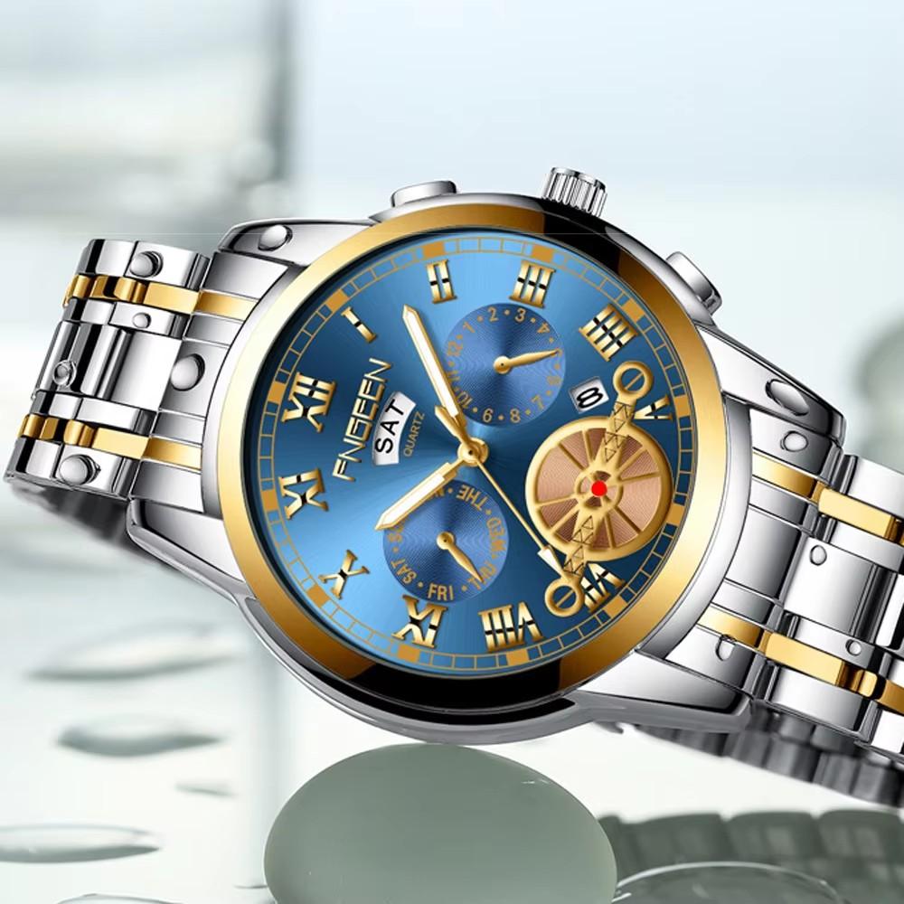 Fngeen 4001 Fashion Life Waterproof Luminous Pointer Steel Wristwatch Jam Montres Reloj Luxury Tourbillon Quartz Watch for Men