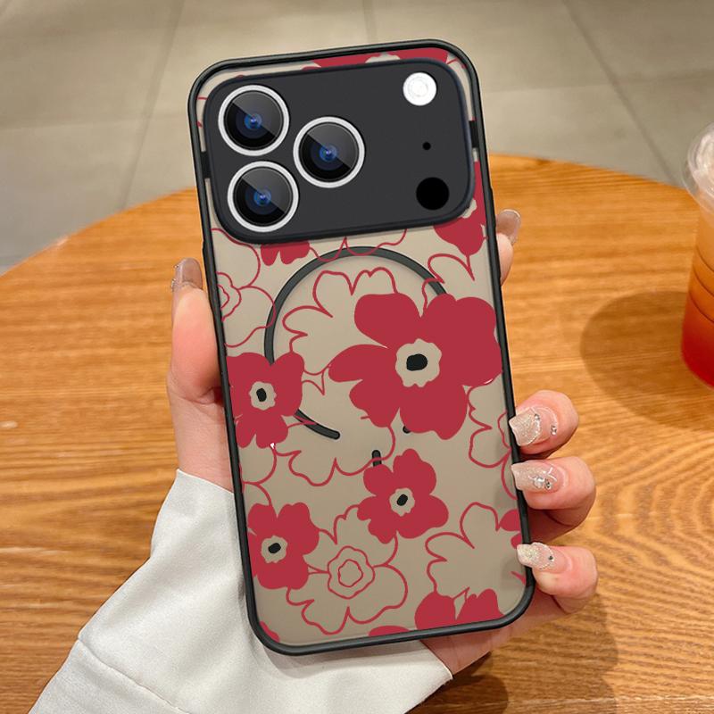 Чехол с принтом мультяшных цветов для iPhone 17 Pro Max Чехол iPhone 16 15 14 13 Pro Max 17E Магнитный для Magsafe Тонкое кольцо Гибридный ТПУ+ПК Матовый чехол