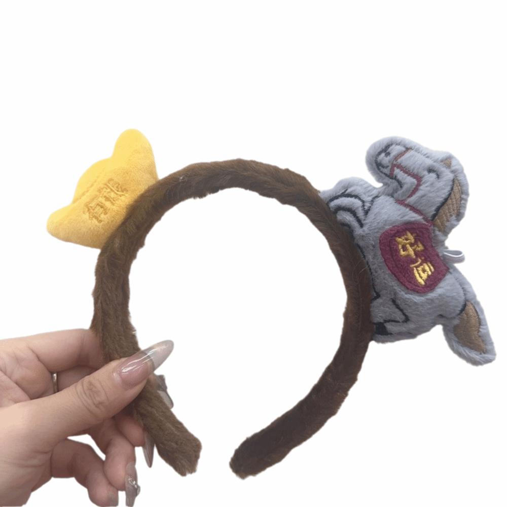 Exquisite Cartoon Horse Hair Hoop Plush New Year Mascot Headband Party Pony Headpiece  Celebration