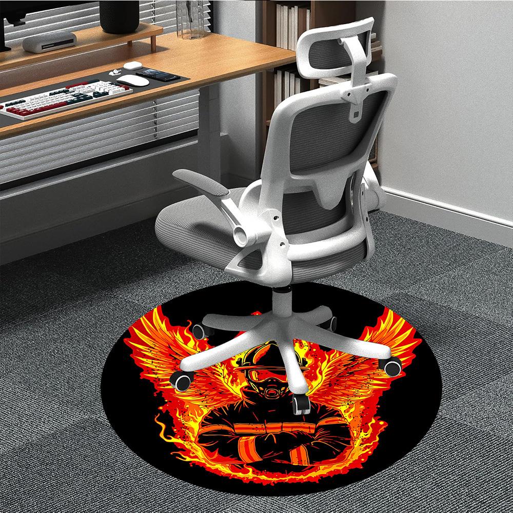 1pc Firefighter Phoenix Office Round Area Rug, Indoor Mat Suitable ForOffice, Under Office Chairs Bedroom Living Room Home Decor, Room Deco T037
