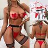Sexy Cute Bowknot Lingerie Underwire Bra Hollow Out With Thong Garter Christmas Festival Cosplay For Women