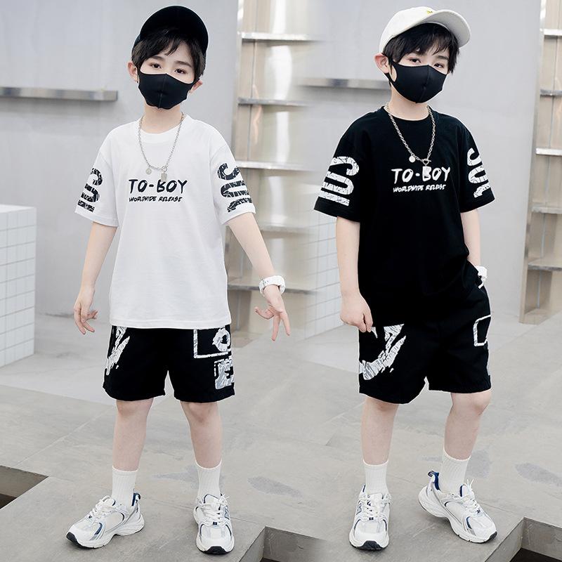 Boys' Summer Set Round Loose Kids Short Sleeve+Shorts Two Piece Clothes Suits