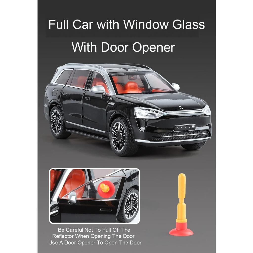 Модель автомобиля из литого под давлением сплава 1/24, AITO M9, съемные колеса, резиновые шины, светомузыкальный автомобиль, внедорожник, подарок на день рождения для детей