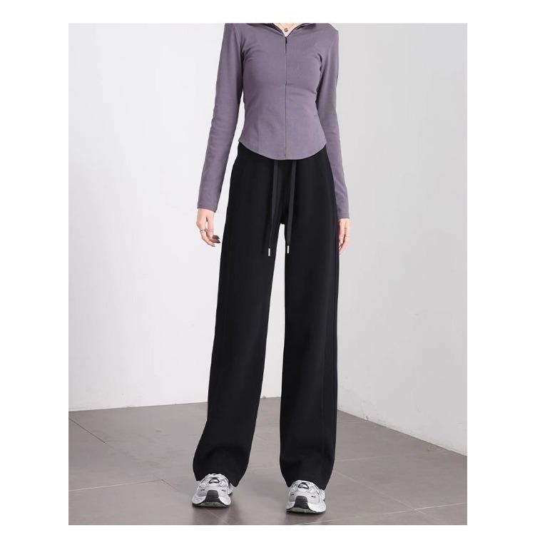 Fashionable High-Waisted Fleece-Lined Wide-Leg Pants for Women Autumn and Winter, Warm and Cozy Banana Trousers