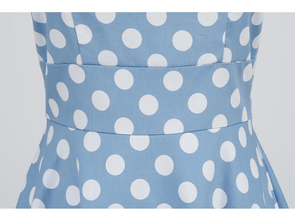 Polka Dot High-Waisted Midi Swing Dress with Short Sleeves