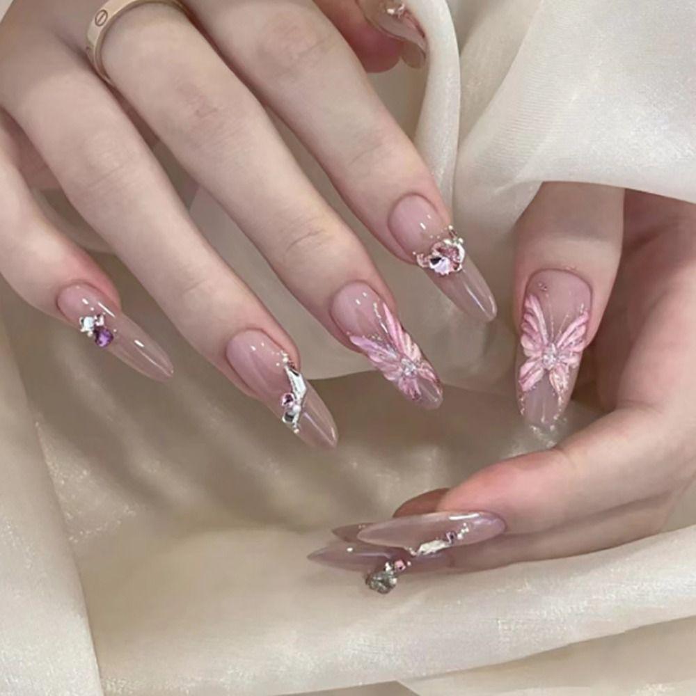 24/30PCS Cat Eye Gradient False Nail Flower Butterfly Love Nail Tips Press on Nails  for Women Girl