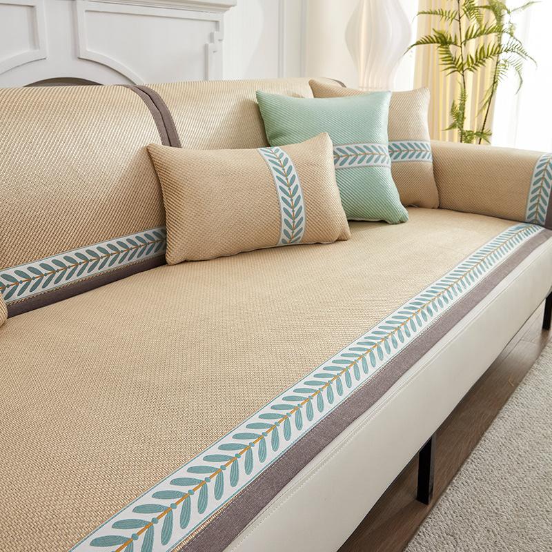 Wormwood Ice Vine Sofa Cushion Summer Summer Ice Silk Mat Non-Slip Seat Cushion Solid Color Leather Sofa Cover Cloth Towel