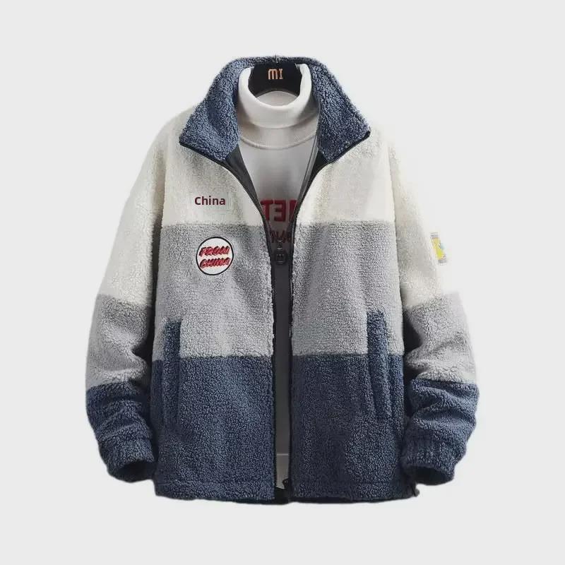 Мужская куртка из овчины трансбордера: Новый стиль осень/зима, плотная, теплая, верхняя одежда, сочетающаяся по цвету, индивидуальный дизайн.