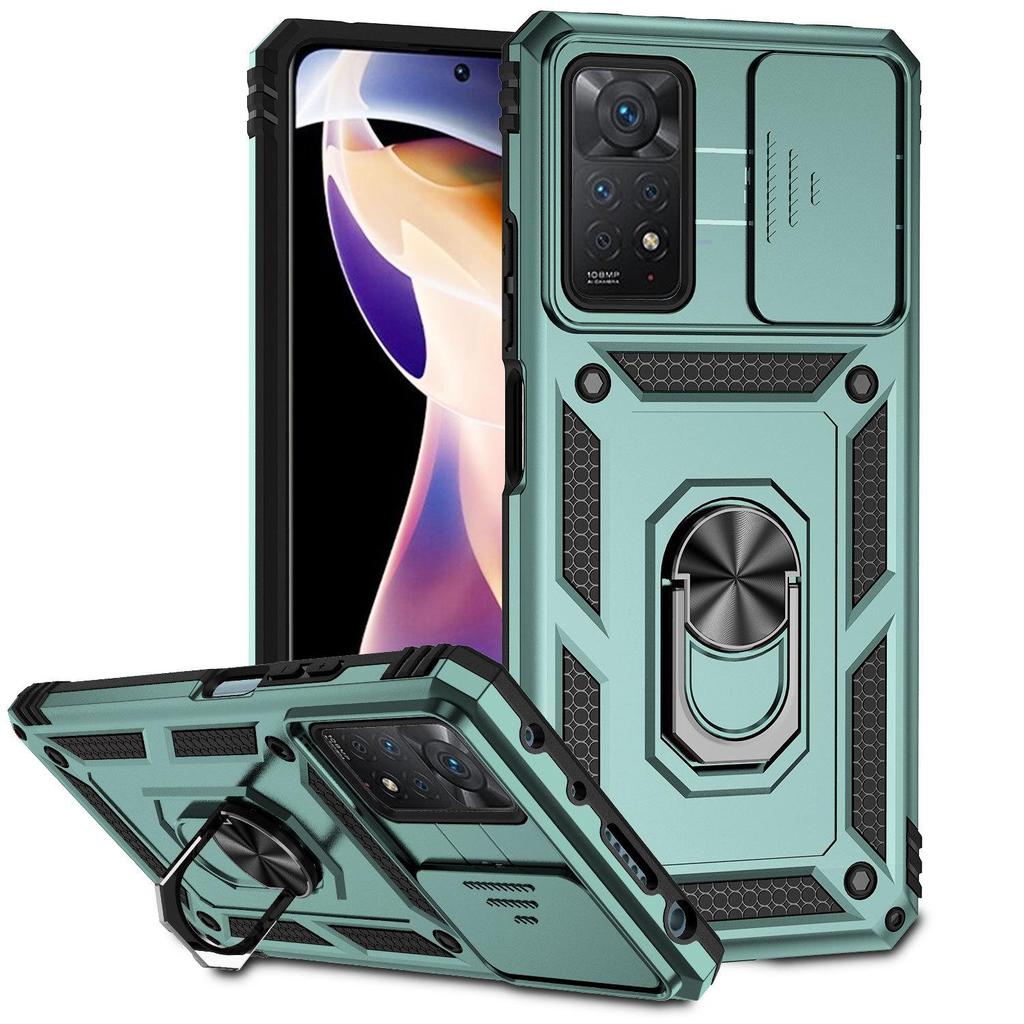 Чехол Sergeant для Redmi Note 11/11T Pro: Защита от падения, Выдвижная крышка объектива, Магнитное кольцо-держатель