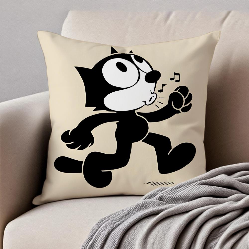 Cute and classic animation FFelix the Cats Cushion Cover Pillowcase Antidustmite Invisible Zipper Short Plush Sofa Cushion