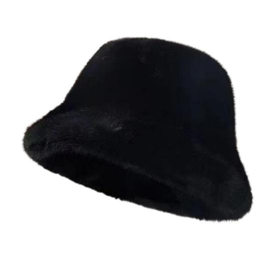 Women Winter Bucket Hat Fuzzy Plush Short Brim Solid Color Dome Windproof Warmth Sun Protection Fisherman Cap Outdoor Travel Headwear