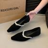 2024 Новые женские туфли Удобные и универсальные, украшенные стразами и жемчугом квадратные носки, однотонные женские туфли на плоской подошве Zapatos
