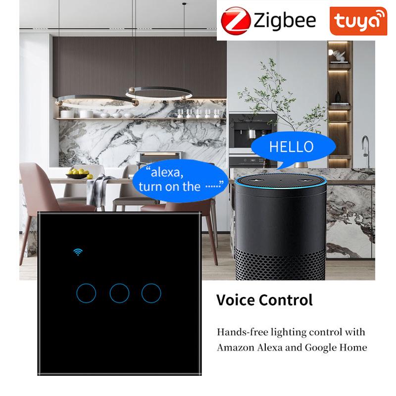 Умный выключатель Zero Fire Тип 86 Zigbee: Стальная или стеклянная панель, Пульт с голосовым управлением Alice.