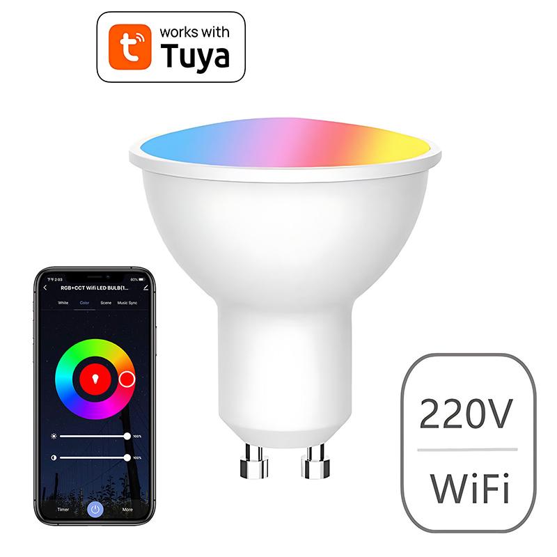 НОВАЯ Tuya Wifi Dimmable Lamp Cup Smart Bulb 5W RGB+WW+CW LED GU10 Spotlight с голосовым управлением для Alexa Google IFTTT