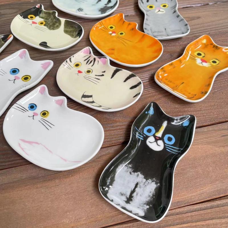 Милые питомцы Кошка Соусница Керамическая Креативная Милая В форме кошачьей мордочки Тарелочка для приправ Маленькие тарелки Посуда Кухонные принадлежности для дома