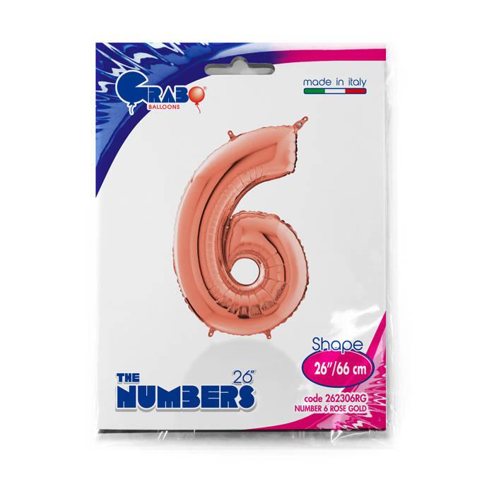 Foil Balloon Number 6 Rose Gold - 66 Grabo