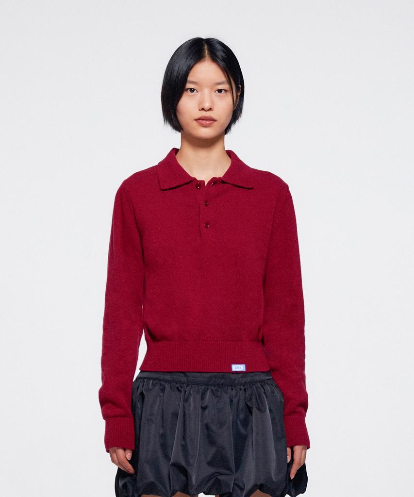 ERA Women Wool Blend Polo Sweater - Deep Burgundy