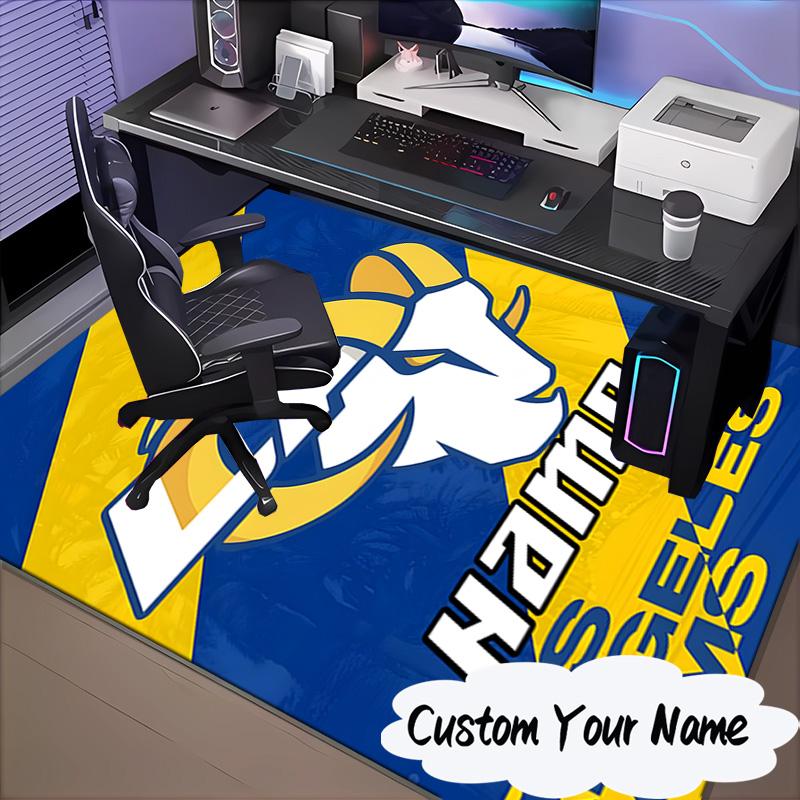 Custom Name Rams Team Spirit Rug for Living Room, Game Rooms, Office, Bedroom, Floor Mat Playful Design, fan gifts Christmas decor