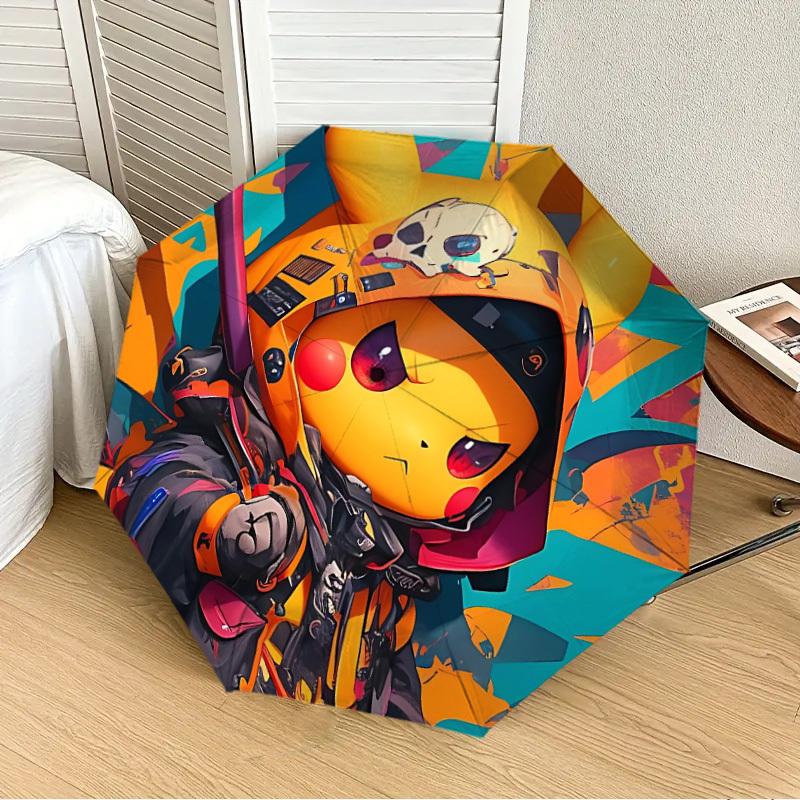 1pc Pikachu Helmet Automatic Folding Umbrella - Compact 8-Rib Design, Durable Plastic & Iron, Lightweight for Outdoor Daily Use,  a0929194