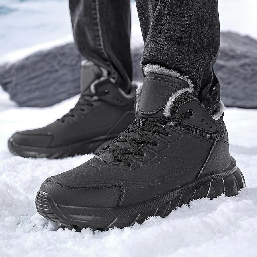 Fashion Men Winter Snow Boots Warm Flocking Thick High Top Outdoor Cotton Shoes Waterproof Anti-slip Cotton Boots