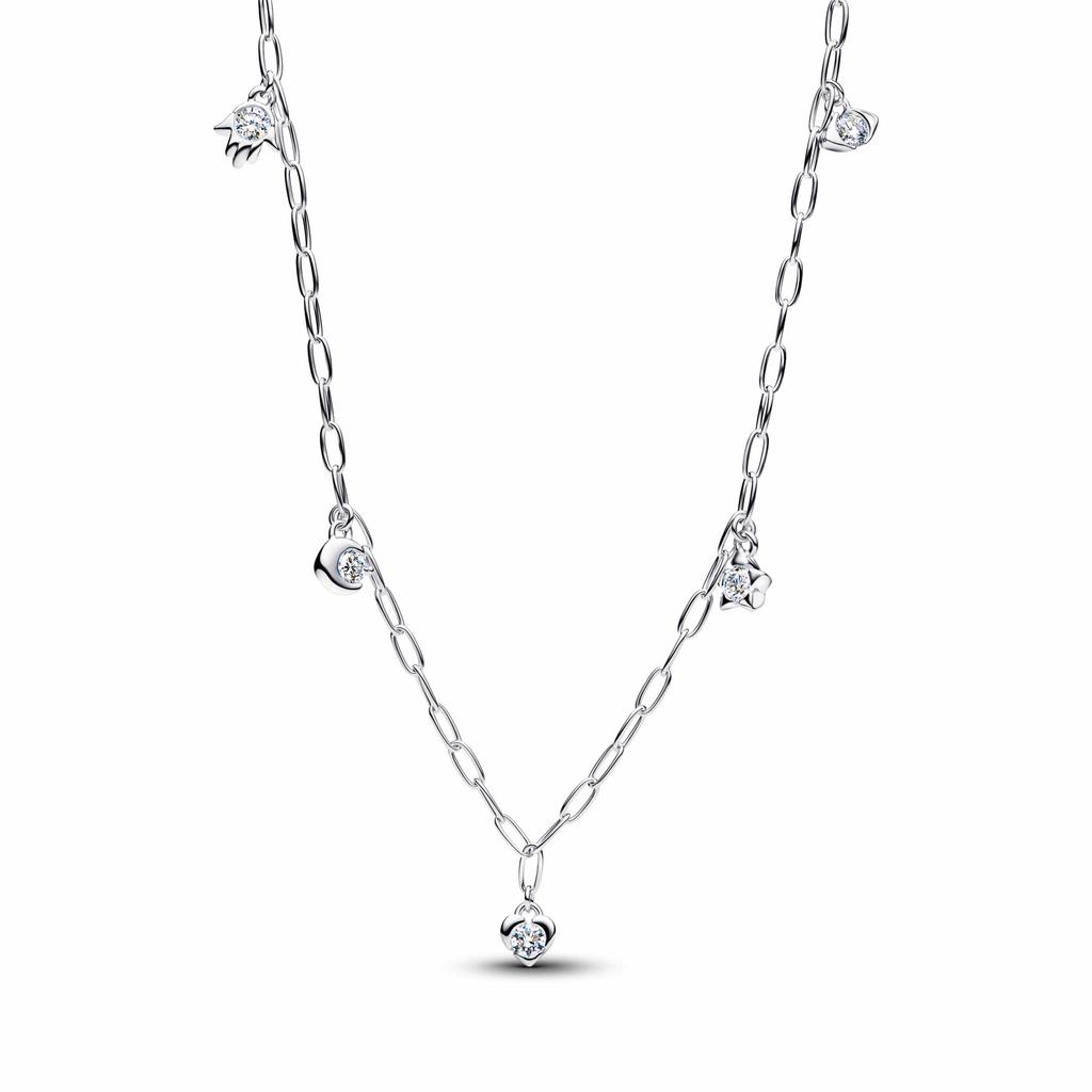 New Original 925 Silver Four-Leaf Clover Butterfly Star Moon Heart Key Necklace fit Women Jewelry Valentine's Day Gift