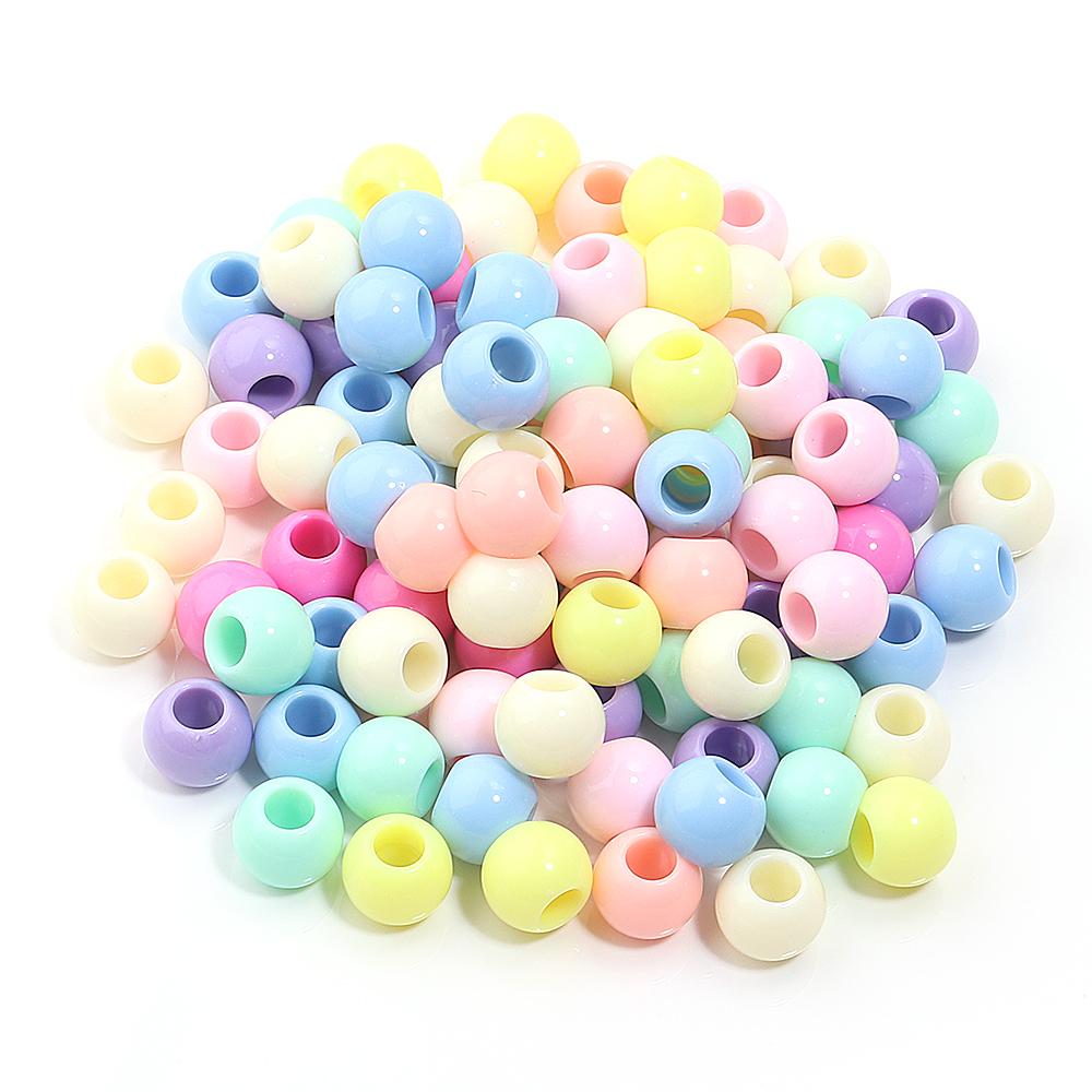 50pcs/lot 10 12 14mm Acrylic Big Hole Beads Multicolor Loose Spacer Round Beads For DIY Bracelet Earrings Jewelry Accessories