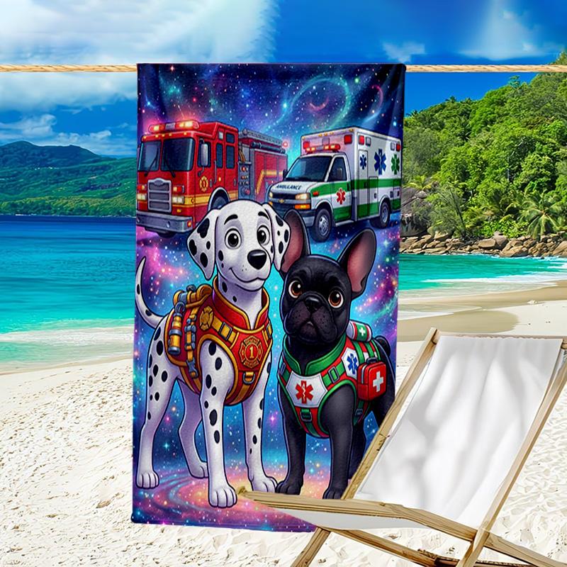 Firefighter Puppies Paw Saving The Day Microfiber Beach Towel, Lightweight And Quick-Dry, for Summer Travel, Beach Essential, Swimming Pool