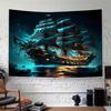 1pc Green Tapestry Ghost Ship Printed Reusable Dustproof Oversized Tapestry for Birthiday Gift Home Party Wall Decoration