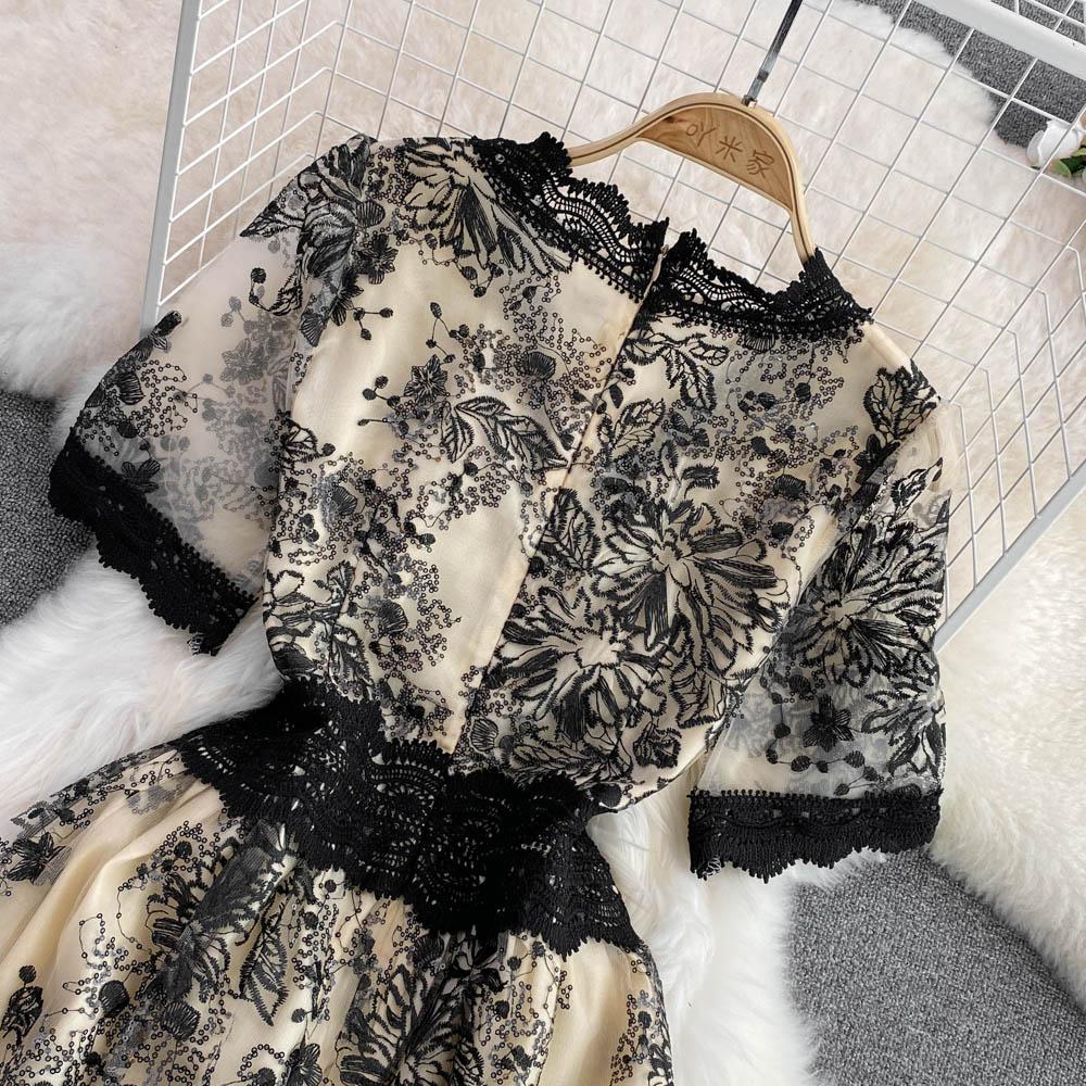 RUGOD Высококачественное сетчатое кружевное платье с v-образным вырезом для похудения и талии, элегантное темпераментное длинное платье с большими качелями