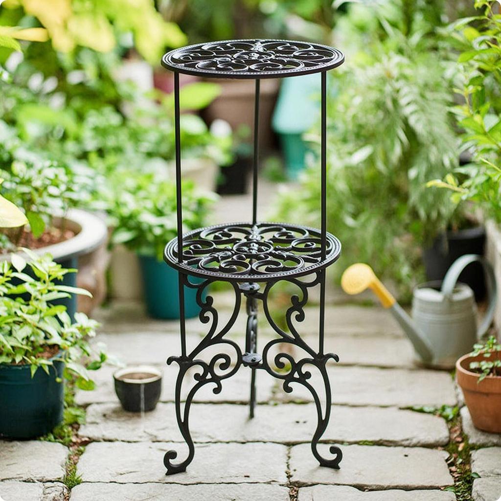 Two-Tier Plant Stand Metal Tiered Classical for Balcony, Garden