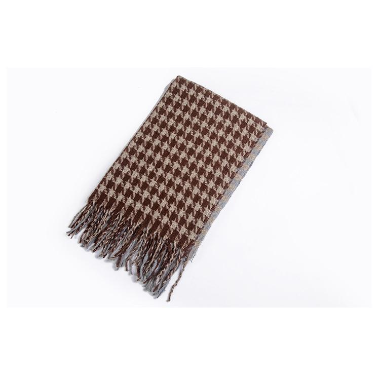 Autumn Winter Scarf Brown Houndstooth Scarf Women's Tassel Shawl