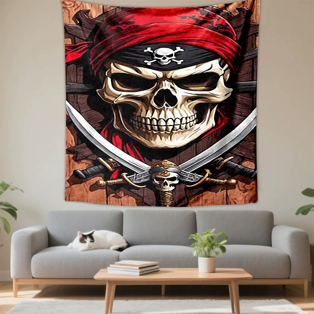 Pirate Skull Bandana Swords Printed Tapestry Wall Tapestry for Living Room Bedroom Dorm Decor