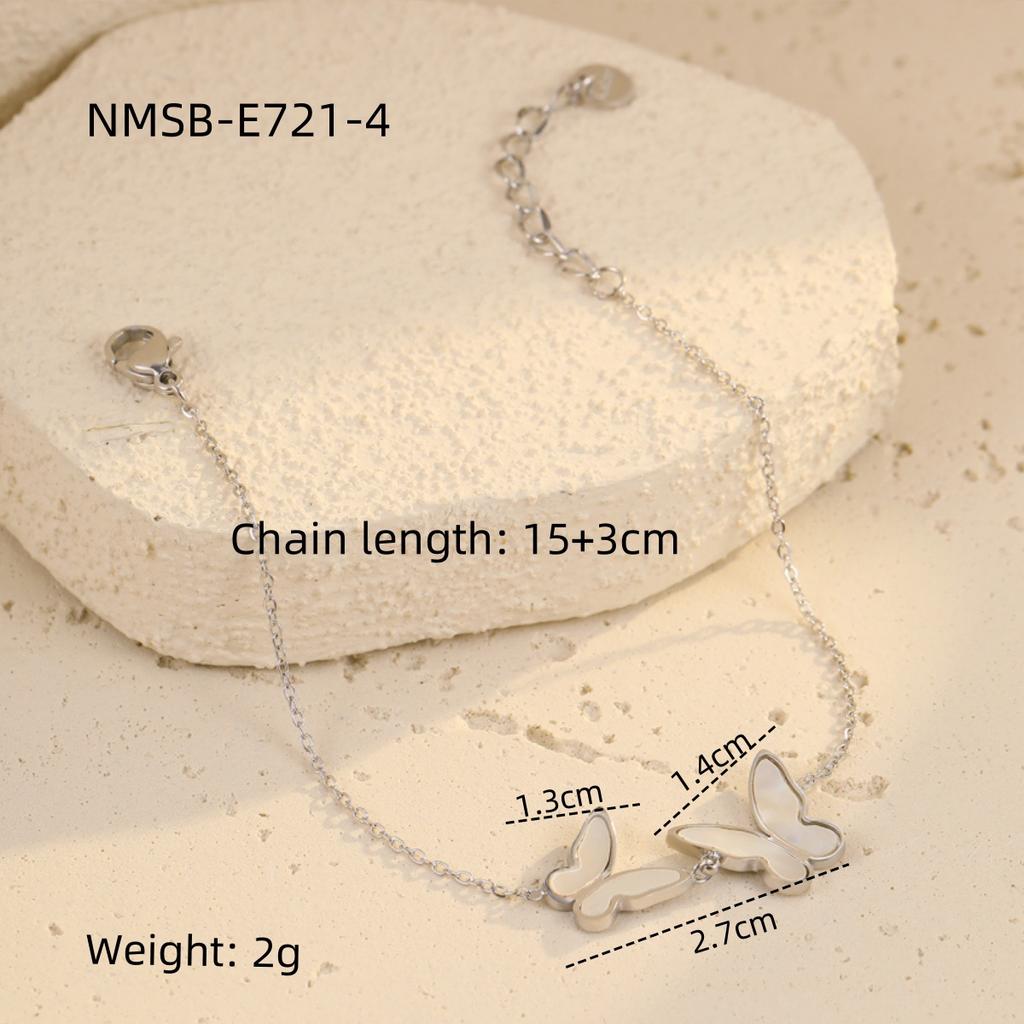 GEMCHIC Women's Stainless Steel Gold Tone Shell Butterfly Beaded Bracelet Fashion Titanium Steel Luxury Jewelry